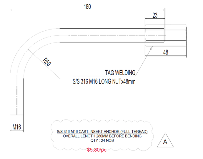[K17027] M16 X 48MM SS 316 Long Nut- LS - 07/03/22