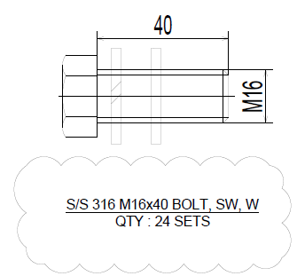 [K17027] M16 X 40MM SS316 Bolt/SW/W - LS - 07/03/22