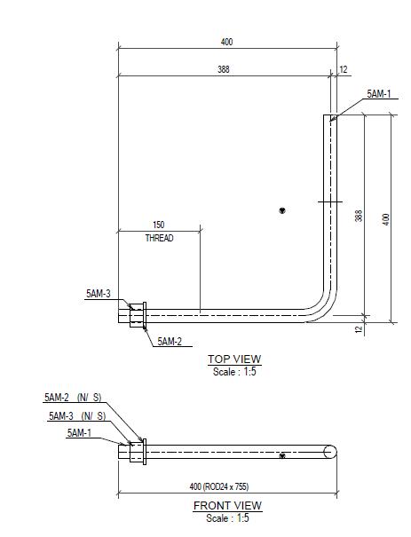 [216S12] M24 X 400MM (T:150MM) X 400MM GR8.8 L-ANCHOR BOLT - GALVD