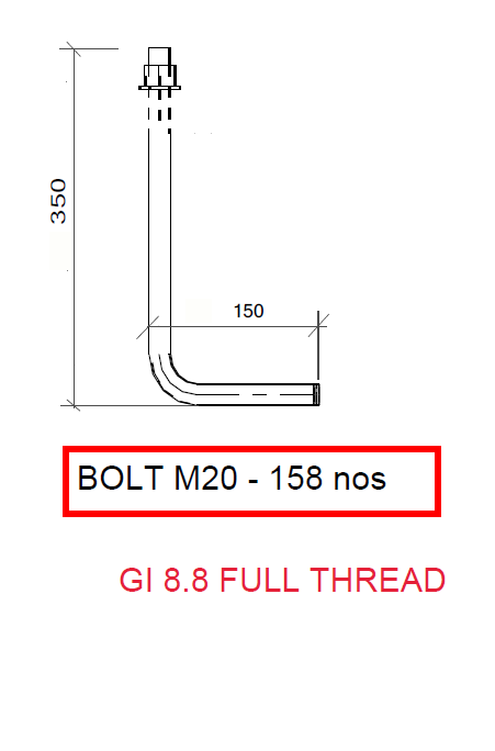 [K18023] M20 X 350MM X 150MM FULL THREAD L-ANCHOR BOLT C/W 1PC CLASS 8 HEXNUT, 1PC F436 FW  - GALVD - LS - 17/05/2022