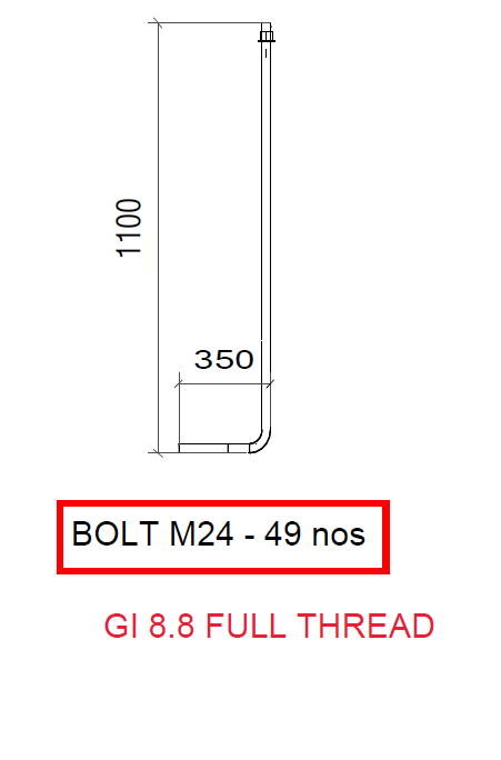 [K18023] M24 X 1100MM X 350MM FULL THREAD L-ANCHOR BOLT C/W 1PC CLASS 8 HEXNUT, 1PC F436 FW  - GALVD - LS - 17/05/2022