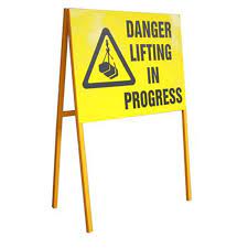 Signboard: Lifting in Progress with Stand